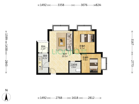 浩立名苑 2室1厅1卫 60平方