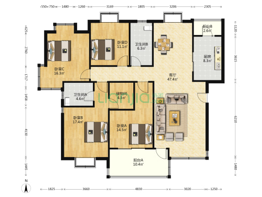 建发紫庐 4室1厅2卫 158平方