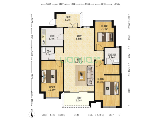 昆明融创文旅城山语海北区 3室2厅2卫 128平方