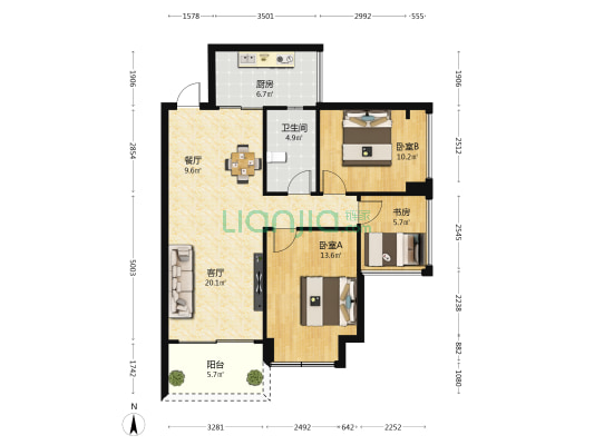 半山香榭 3室2厅1卫 87平方