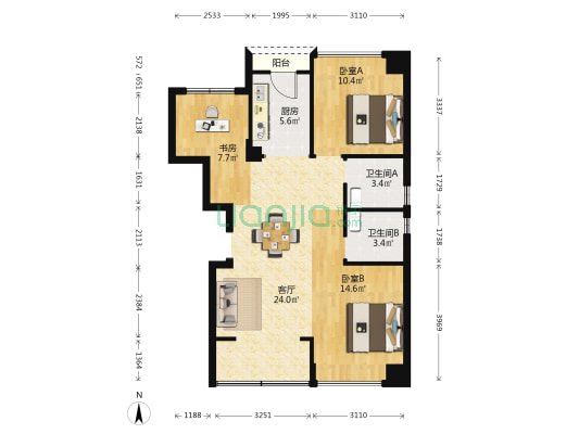 景明·春和 3室1厅2卫 85平方