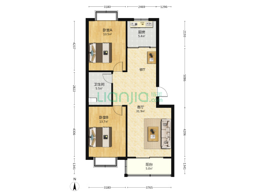 金宝嘉园 2室1厅1卫 95平方