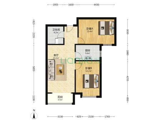 德信公园旁 香邑溪谷玫瑰园 南向两居室 出售-户型图
