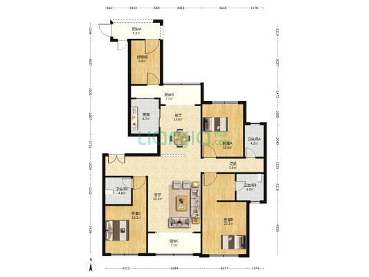 雅居乐花园 3室2厅3卫 198平方
