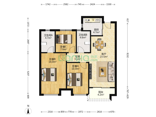 保利天悦四期 3室1厅2卫 102平方