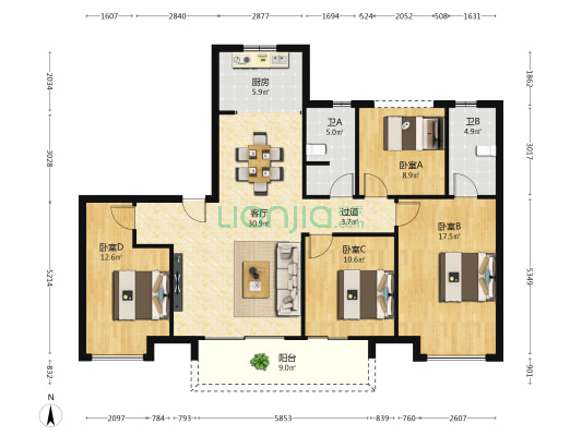 金茂长沙国际社区 4室1厅2卫 142平方