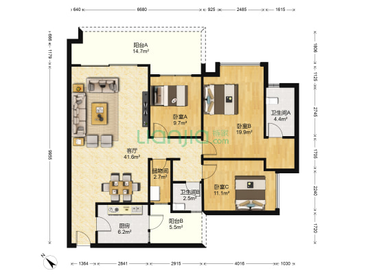 锦绣北滨 3室1厅2卫 136平方