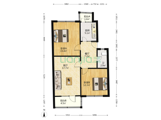 兰药家属院 2室2厅1卫 70平方