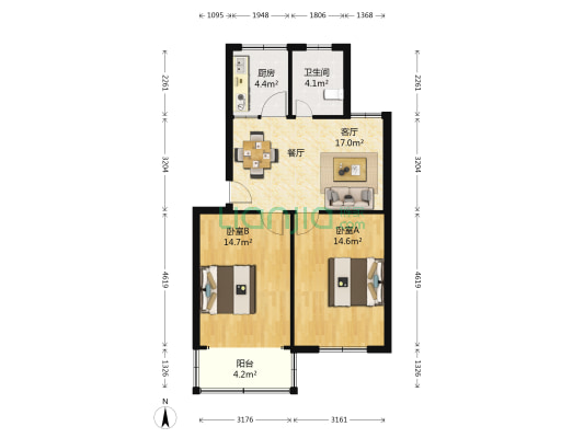 吉祥新村二区 2室1厅1卫 80平方