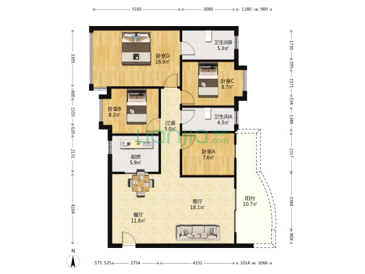 永泰花园 4室2厅2卫 120平方