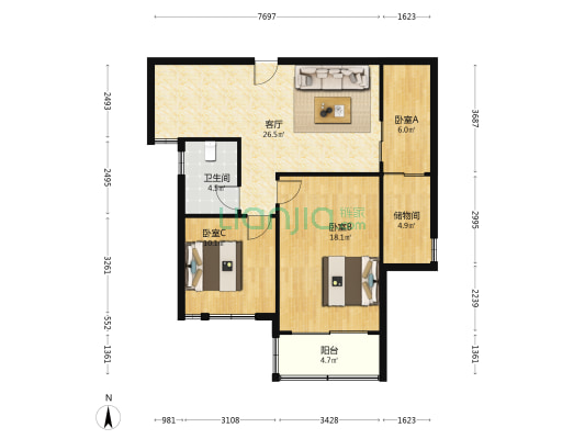 世纪嘉园 3室1厅1卫 95平方