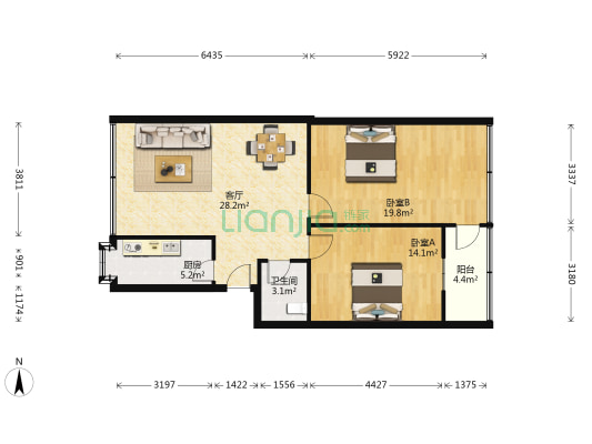 成功苑 2室1厅1卫 89平方