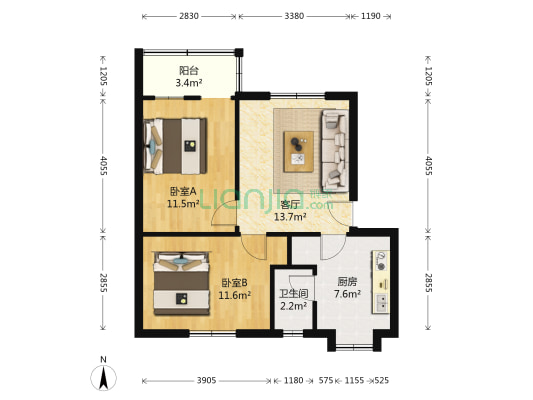 桂客小区 2室1厅1卫 60平方