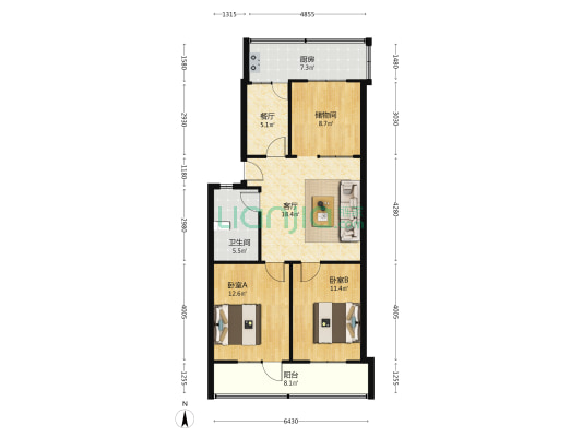 邯郸县信用联社住宅楼 2室2厅1卫 92平方