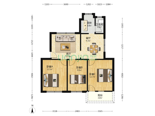 广西二轻大院 3室2厅1卫 79平方