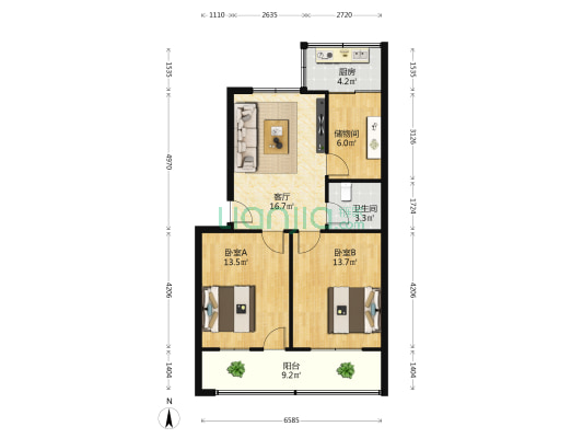 毛巾被单厂家属院 2室1厅1卫 77平方
