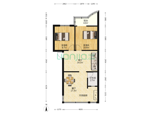 广西政协机关宿舍 2室2厅1卫 51平方