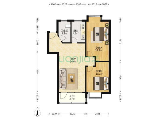 盛景大厦 2室1厅1卫 74平方