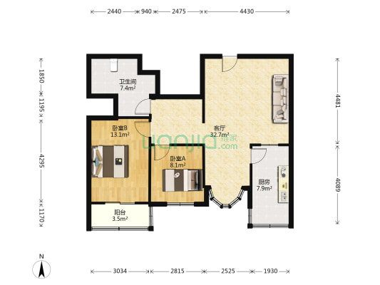 泰安家园 2室1厅1卫 100平方