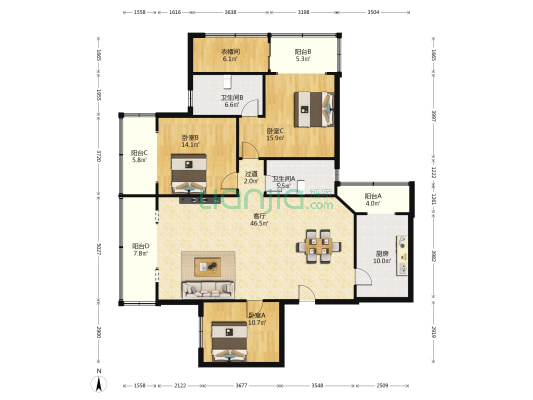 均隆街61号 3室1厅2卫 134平方