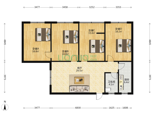滨江西路30号 4室1厅1卫 131平方