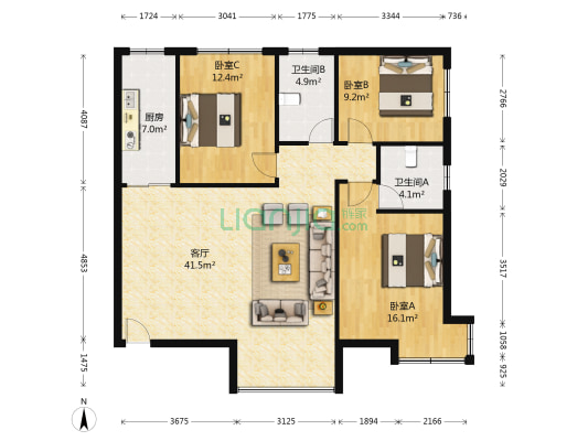 远达·锦绣半岛 3室1厅2卫 135平方