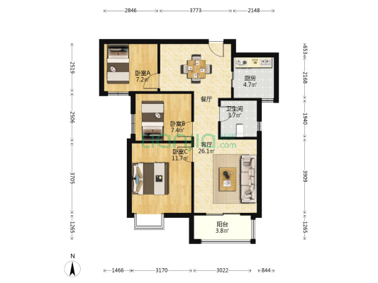 和谐家园三号院 3室1厅1卫 89平方