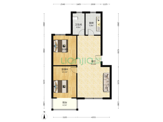 兴华苑小区 2室1厅1卫 90平方