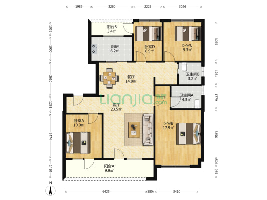 绿城·兰园 4室2厅2卫 131平方