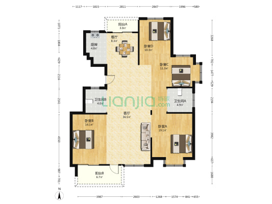 丰南公寓 4室2厅2卫 146平方