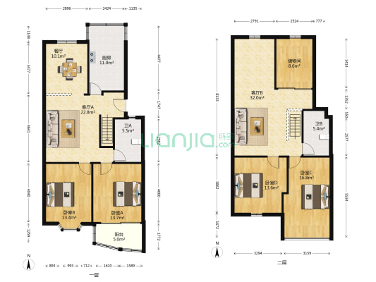 荣盛花园 4室3厅2卫 157平方