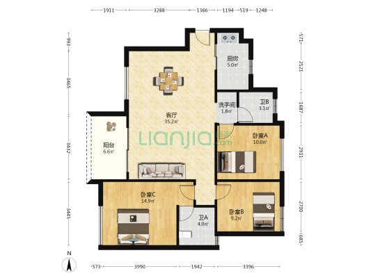 万象郡4期峯汇 3室1厅3卫 110平方