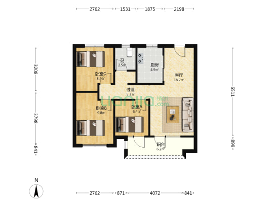金茂悦玺云 3室1厅1卫 89平方