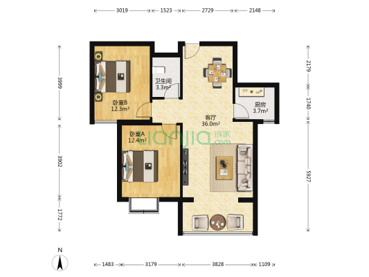 国资委第三十五佳园 2室1厅1卫 94平方