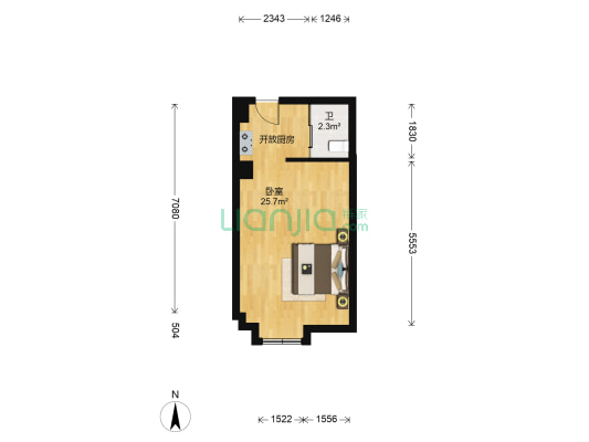 三庆齐盛广场 1室0厅1卫 43平方