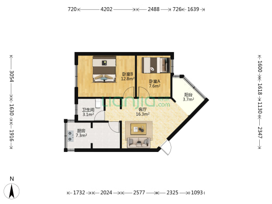 梁源小区六组团 2室1厅1卫 65平方