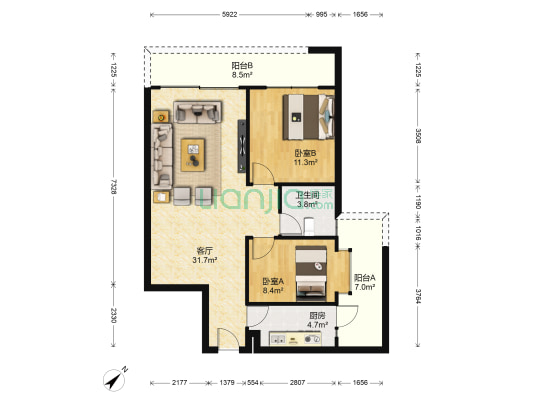 竹雅名居竹韵苑 2室1厅1卫 79平方