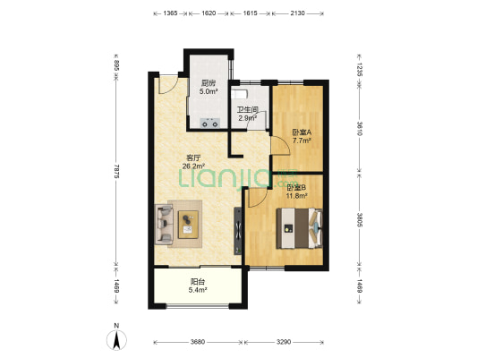 琥珀瑞安家园 2室1厅1卫 89平方