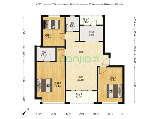 万科银海泊岸汐望 3室1厅2卫 115平方