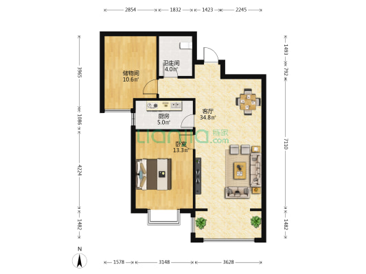 坤泽十里城南区 1室1厅1卫 92平方