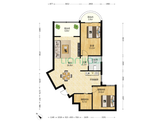 梦幻园 1室1厅1卫 88平方