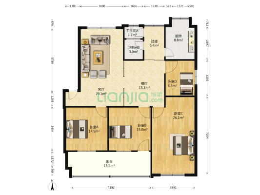 张湾镇政府 4室2厅2卫 158平方