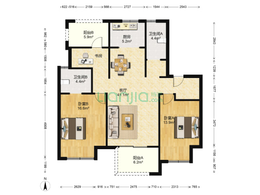 美的公园天下一期 2室1厅2卫 111平方
