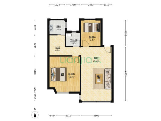 华侨新村商住楼 2室1厅1卫 74平方
