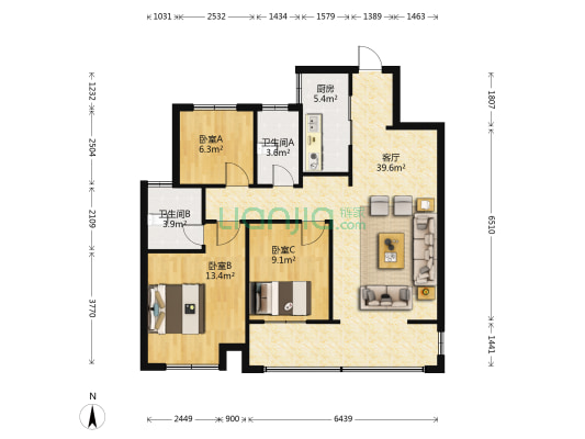 泽信公馆 3室1厅2卫 107平方