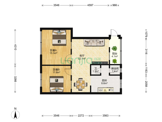 海汽物业小区 2室1厅2卫 76平方