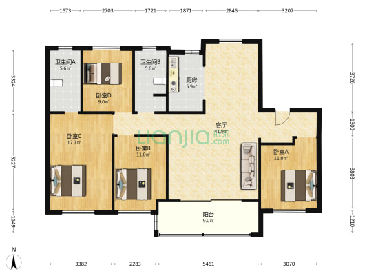 保利·大国璟 4室1厅2卫 140平方