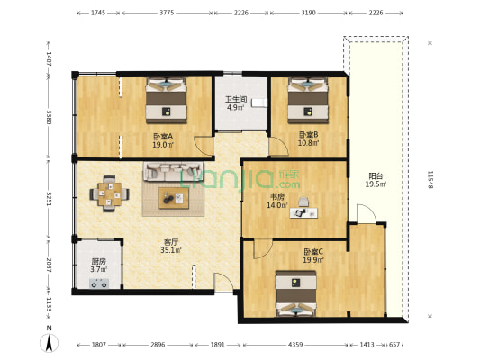 富春路563号 4室1厅1卫 132平方