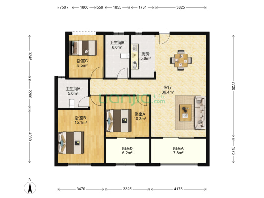 汇金新城（张家港） 3室1厅2卫 125平方