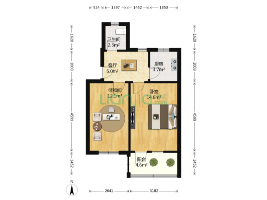送变电家园 1室1厅1卫 50平方